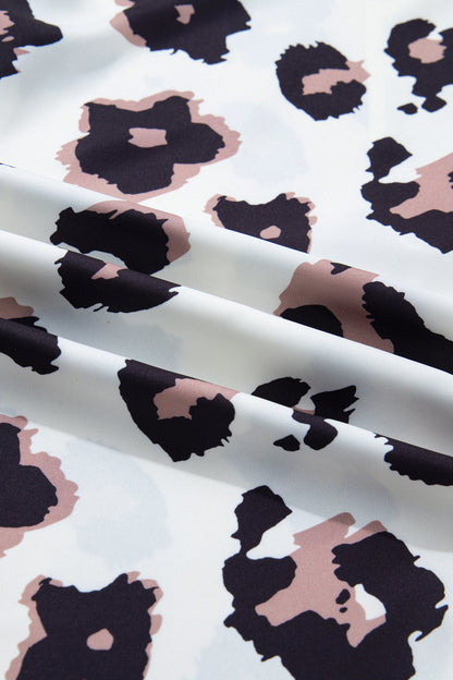 Khaki Leopard Print Contrast V Neck Plus Size Shift Mini Dress