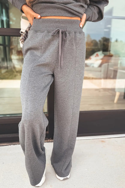 Medium Grey Collared V Neck Pullover Sweatshirt Sweatpants Set