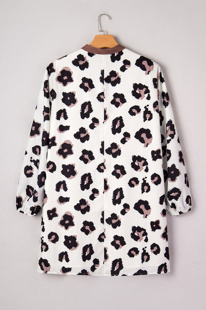 Khaki Leopard Print Contrast V Neck Plus Size Shift Mini Dress