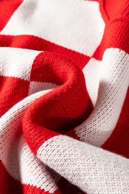 Khaki Checkered Bishop Sleeve Sweater