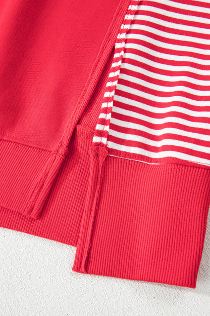 Racing Red Striped Patchwork Sleeve Colorblock Sweatshirt