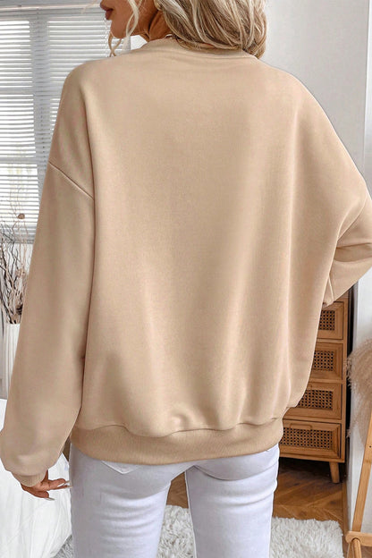 Parchment Embroidered Flower Pattern Drop Shoulder Sweatshirt
