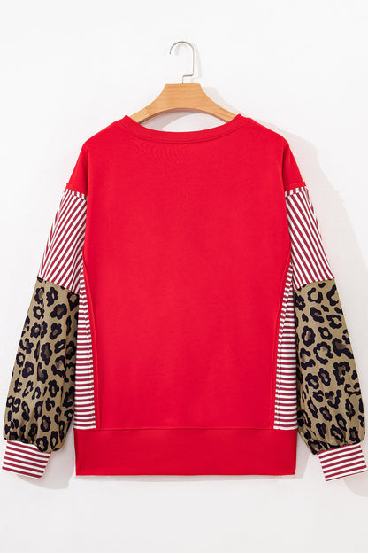 Racing Red Striped Patchwork Sleeve Colorblock Sweatshirt