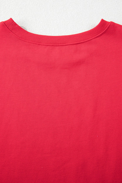 Racing Red Striped Patchwork Sleeve Colorblock Sweatshirt