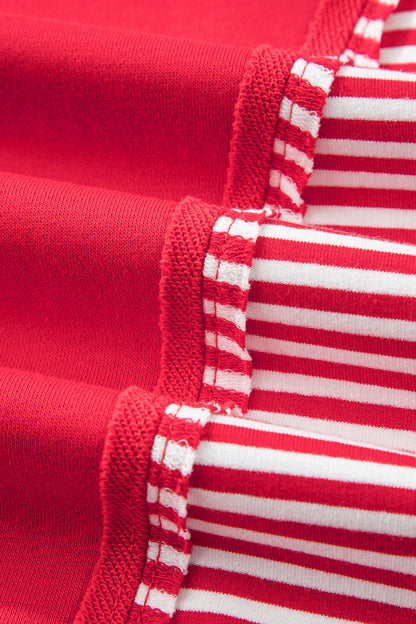 Racing Red Striped Patchwork Sleeve Colorblock Sweatshirt